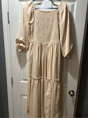 Leia in co. Cream Smocked Bodice Puff Sleeve Maxi Dress